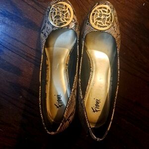 Ladies Size 11 Fioni Brown And Black Faux Leather Wedge Heel Snake Shoes